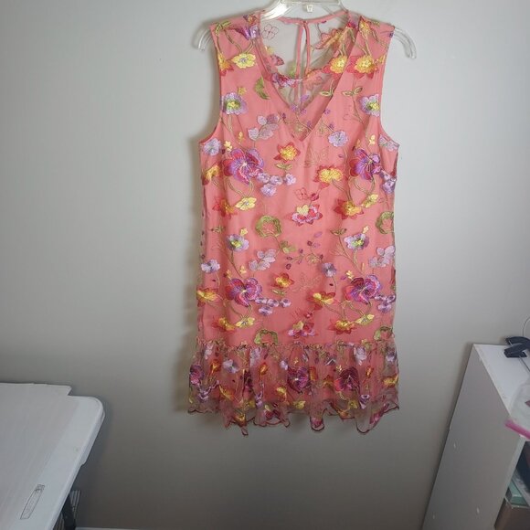 Trina By Trina Turk Babs sleeveless mini multicolor floral embroidered dress. - Picture 2 of 4